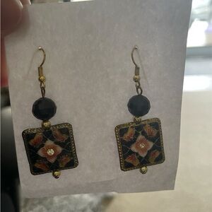 Elegant Black and Gold Floral Earrings